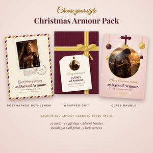 Christmas Armour Pack in three styles: Postmarked Bethlehem, Wrapped Gift and Glass Bauble